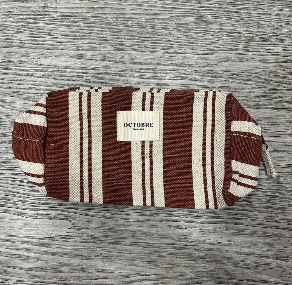 Octobre Éditions Paris Brown Striped Canvas Cosmetic Bag Pouch Toiletry